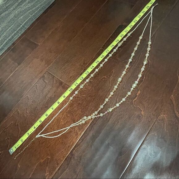 Crystal Cream Light Brown & Clear Mid Century Modern Style Multi Strand Necklace - Picture 8 of 9